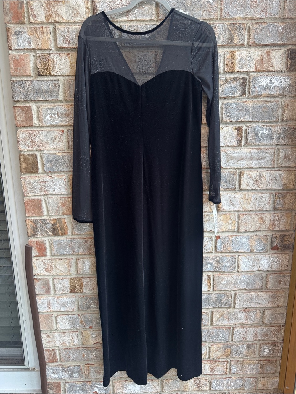 NWT Robbie Bee Black Long Sleeve Sheer-Yoke Evening Dress